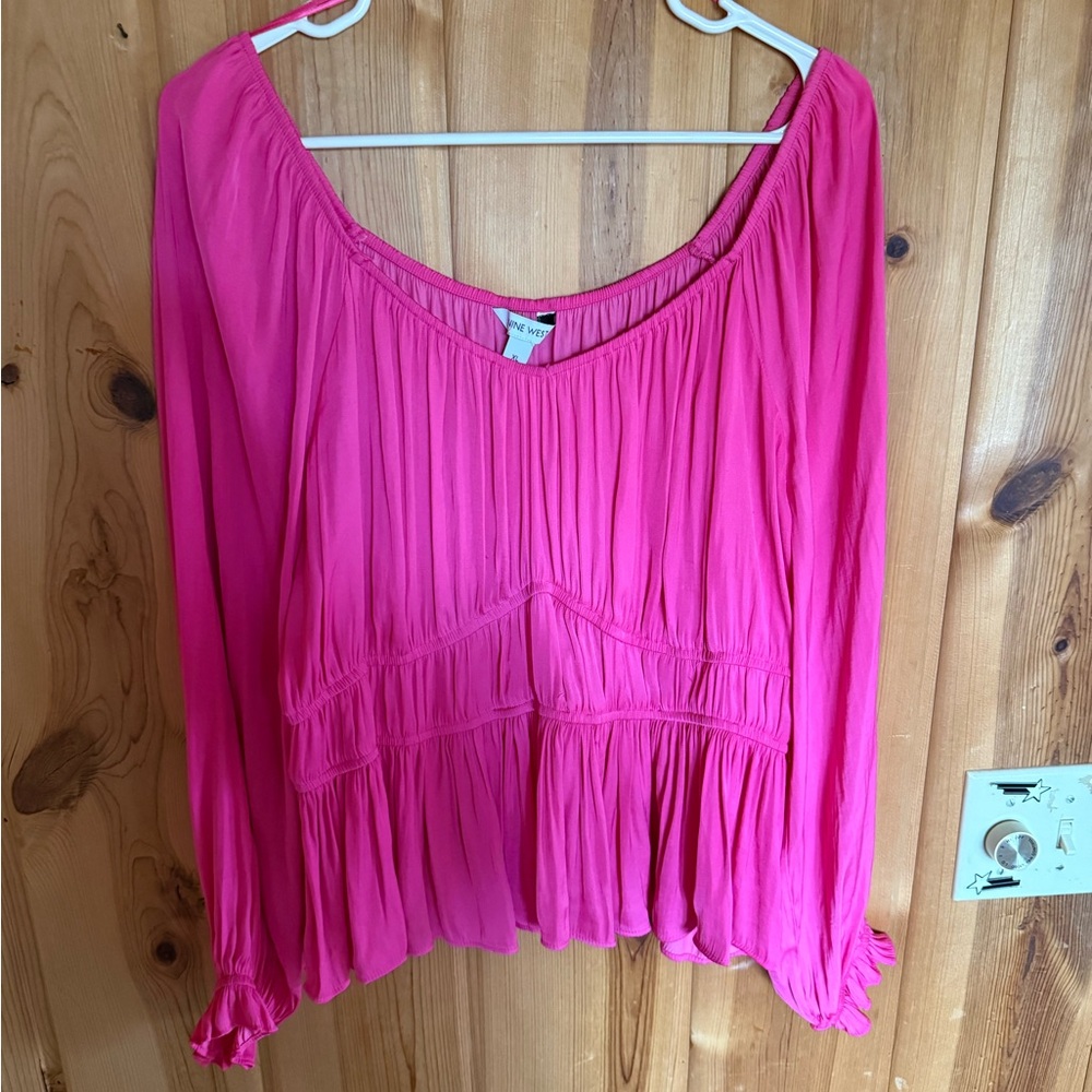 Nine West Bright Fuchsia Long Sleeve Peasant Blouse